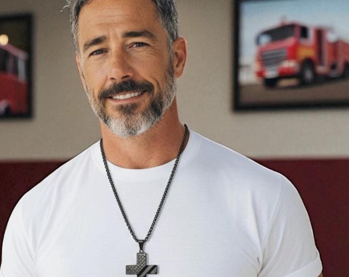 Firefighter jewelry cross pendant necklace men gift stylish spiritual accessory rugged charm masculine faith fashion keepsake