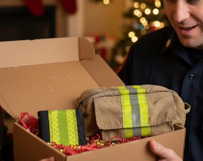 First Responder Toiletry Wallet Christmas Gift Set Custom Travel Essential for him Leather Bifold Wallet Fire Gear Accessory Bag