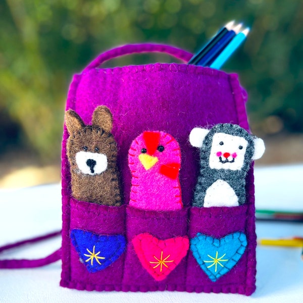 Kids finger puppets purse Speech Therapy Aid Wool Felt Animal Finger Puppets Playscape puppets purse Zoo Animal Finger puppets Story Time