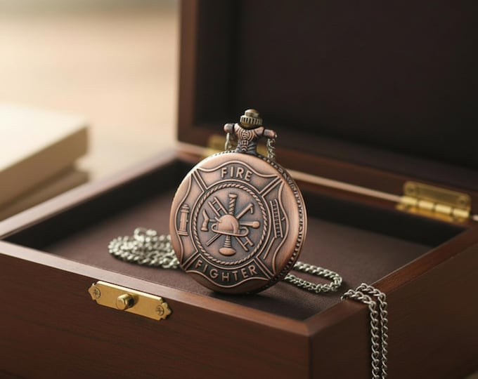Firefighter vintage bronze  wallet watch engraved maltese cross emblem durable gift keepsake for firemen retirement celebrations