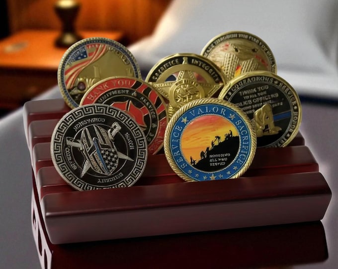 Military Wood Challenge Coin Display Case Durable Wooden Army Desk Organizer Marine Corps Coin Rack for Home Office Decor Navy Holder Tray