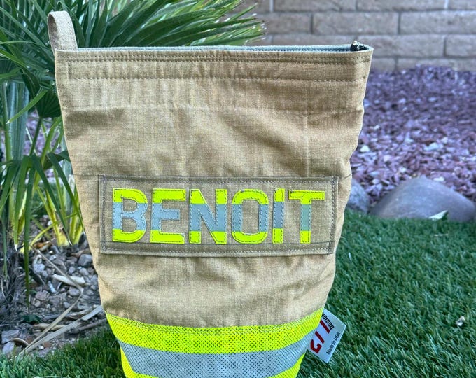 Firefighter turnout gear pouch handmade SCBA mask bag personalized rescue equipment storage rugged reflective bunker fabric custom gift
