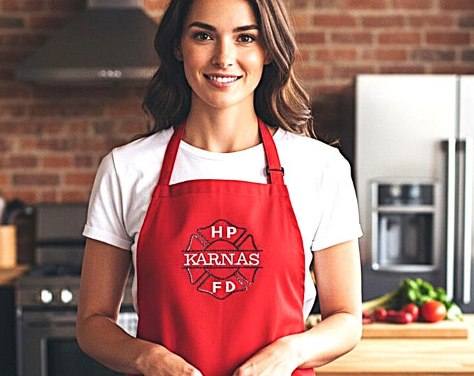 Custom firefighter apron personalized kitchen gift fire department cooking gear embroidered name keepsake unique first responder accessory