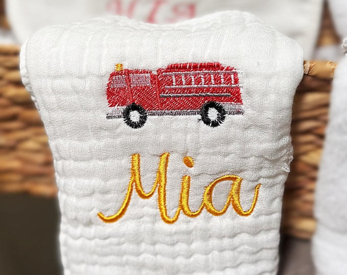 Baby Muslin Custom Gift for Fireman Embroidered Burp Cloth Personalized Parent Newborn Hand Towel Baby Shower Nursery Essential