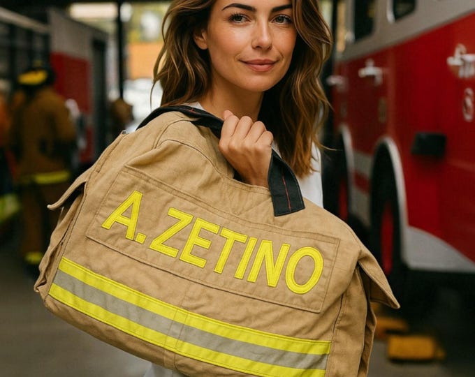 Personalized Firefighter Fire Gear Gym Duffle Bag Retirement Essential Equipment Sac for First Responder Fire Department Keepsake