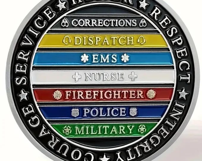 First responder challenge coin token of respect gratitude for firefighter EMS police military nurse dispatch gift honor courage keepsake
