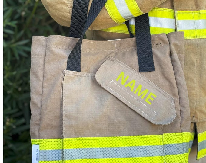 Recycled tote gift bag fire gear firefighter everyday commute handmade turnout durable unique vacation functional towel Tote