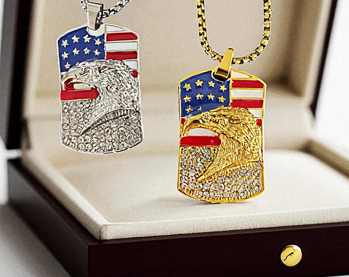 First responder American flag eagle necklace patriotic military tag chain veteran jewelry gift for men USA pride fashion jewelry accessory