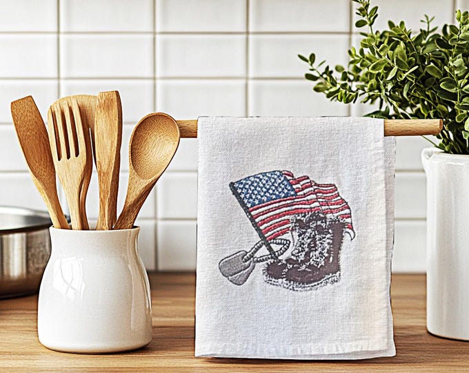 Military Kitchen Embroidered Towel for Army Gift Idea Dish Rag Personalized Patriotic Tea Towel Table Setting First Responder Useful Rag