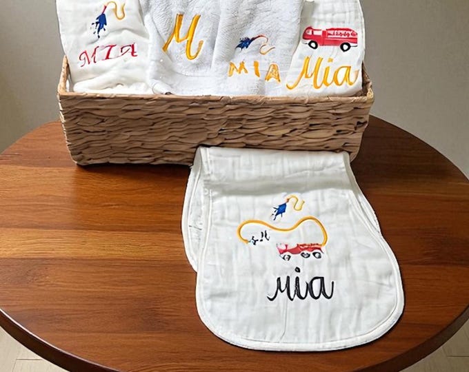 Infant Nursery Burp Cloth Gift for Firefighter Embroidered Name Baby Shower Present Newborn Hand Towel Custom Muslin Rag