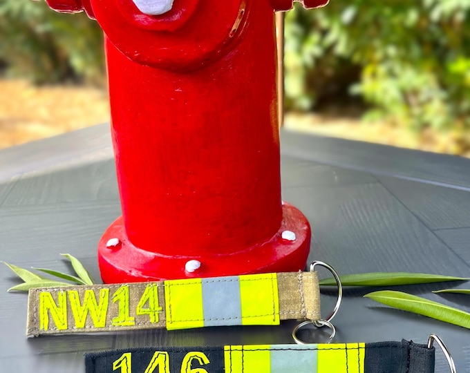 Firefighter key fob fire gear handmade recycled fire gear key ring gift idea custom safety key chain personalized fire responder accessory