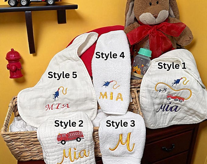 Newborn Bath Cloth for First Responder Parent Infant Nursery Burp Cloth Gift for Firefighter Embroidered Name Baby Shower Present
