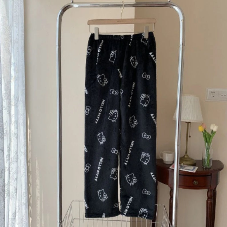 Kawaii Japanese Kitty Cat Pajama Pants Fuzzy Anime Matching Couple