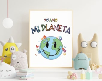 I love my planet, Kids decor, Children's art, I love my planet poster, Digital download, Educational poster, Rainbow color