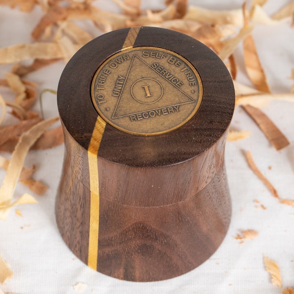 Sobriety Chip Box - Walnut & Yellowheart - Coin Top