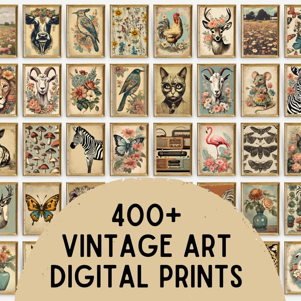 400+ Vintage Art Prints, Art Prints Mega Bundle, Vintage Art Prints, Wall Decor Bundle, Printable Wall Art Bundle, Eclectic Gallery