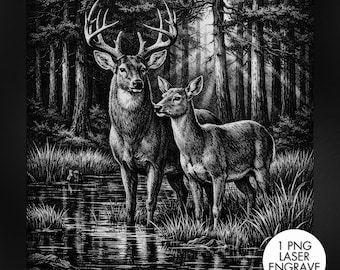 Deer Laser Engraving PNG, Slate Engraving PNG, Laser Burning, Laser Ready, Slate Coaster PNG, Laser Burn File, LightBurn