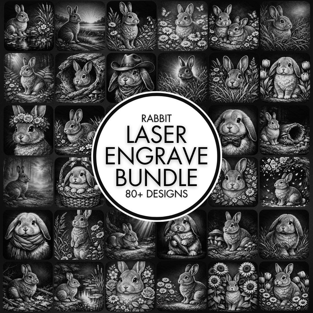 80+ Rabbit Laser Engraving PNG Files for Slate Coaster, Entire Shop ...