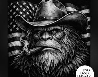Bigfoot American Flag Laser Engraving PNG, Slate Engraving PNG, Laser Burning, Laser Ready, Slate Coaster PNG, Laser Burn File, LightBurn