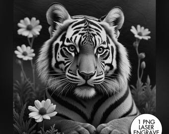 Tiger Laser Engraving PNG, Slate Engraving PNG, Laser Burning, Laser Ready, Slate Coaster PNG, Laser Burn File, LightBurn