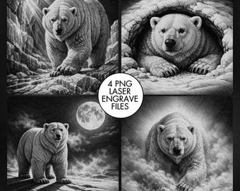 4 Polar Bear Laser Engraving PNG, Slate Engraving PNG, Laser Burning, Laser Ready, Slate Coaster PNG, Laser Burn File, LightBurn