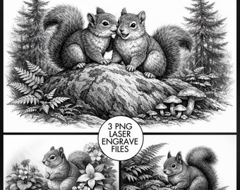 3 Squirrel Engraving PNG Files, Laser Engraving Files, Laser Burning, Laser Ready, Laser Cut File, Laser Burn PNG, LightBurn