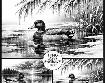 3 Mallard Duck Engraving PNG Files, Laser Engraving Files, Laser Burning, Laser Ready, Laser Cut File, Laser Burn PNG, LightBurn