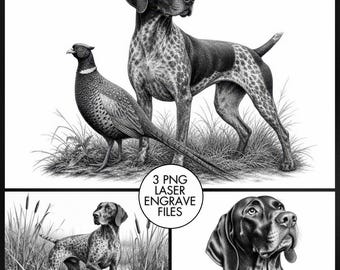 3 German Pointer Engraving PNG Files, Laser Engraving Files, Laser Burning, Laser Ready, Laser Cut File, Laser Burn PNG, LightBurn