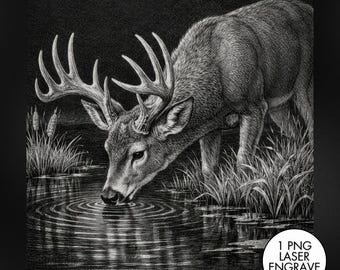 Deer Laser Engraving PNG, Slate Engraving PNG, Laser Burning, Laser Ready, Slate Coaster PNG, Laser Burn File, LightBurn