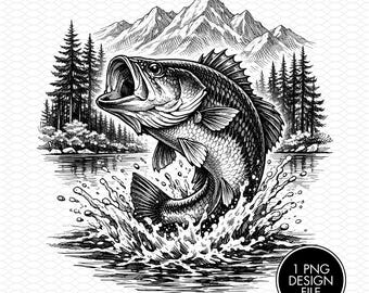Bass Fishing Engraving PNG File, Laser Engraving Files, Laser Burning, Laser Ready, Laser Cut File, Laser Burn PNG, LightBurn, Glowforge