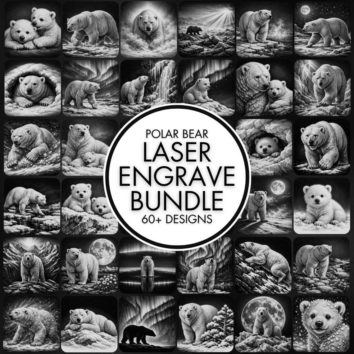 60+ Polar Bear Laser Engraving PNG Files for Slate Coaster, Entire Shop ...