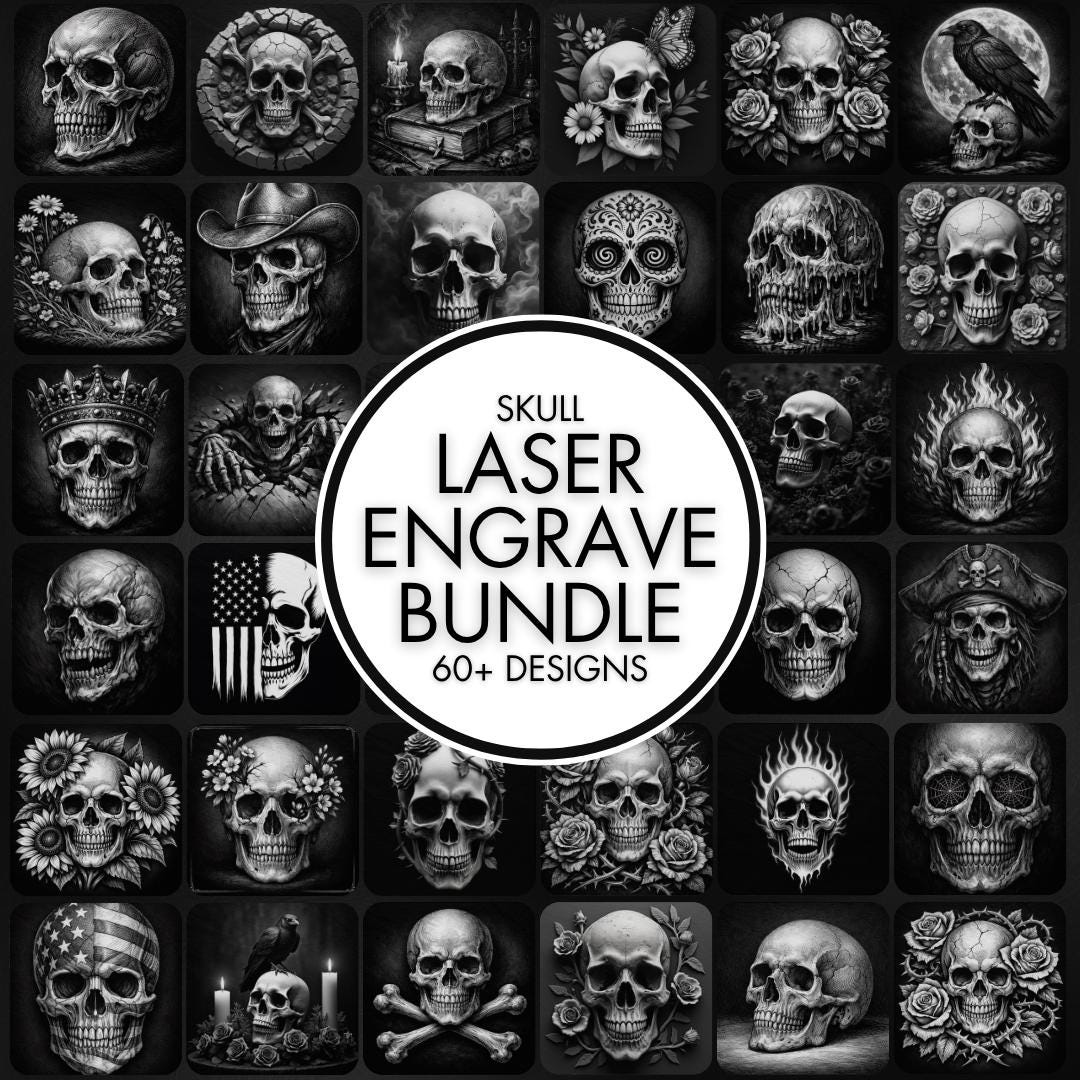 60+ Skull Laser Engraving PNG Files for Slate Coaster, Entire Shop Sale ...