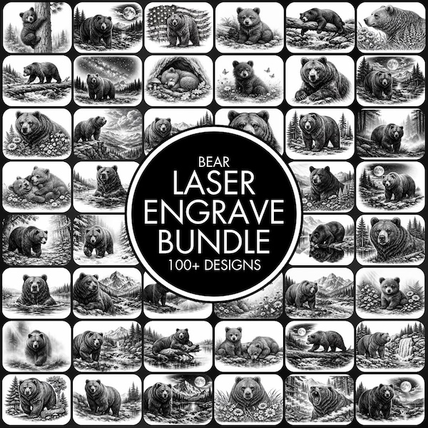 100+ lasergravyr-PNG-filer med björnar, laserbränningspaket, rea på hela butiken, laserklar, vedeldade filer, laserbrända PNG-filer
