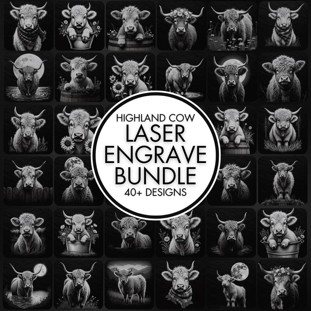 40+ Highland Cow Laser Engraving PNG Files for Slate Coaster, Entire ...