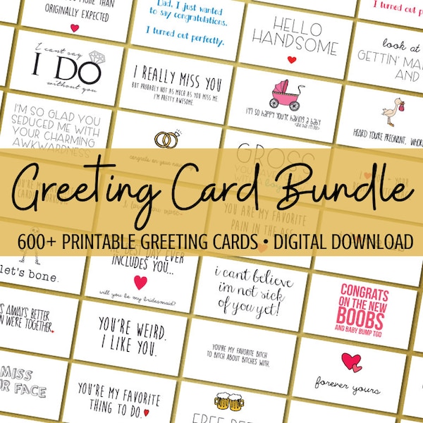 600+ Digital Greeting Cards Bundle, Printable Greeting Cards Bundle, Greeting Card Pack, Funny Greeting Cards