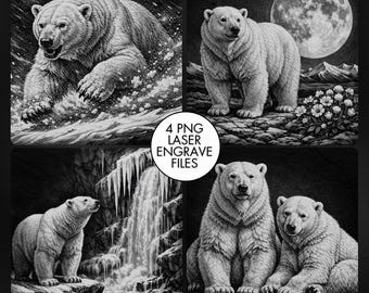 4 Polar Bear Laser Engraving PNG, Slate Engraving PNG, Laser Burning, Laser Ready, Slate Coaster PNG, Laser Burn File, LightBurn