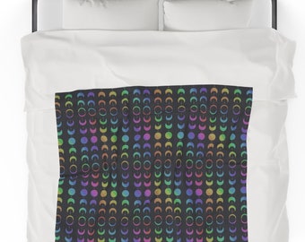 Couverture en velours arc-en-ciel brillant phases de lune, couverture en peluche phases de la lune, cadeau déco sorcière pour maman