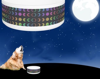 Moon Phases Ceramic Dog Bowl, Celestial Custom Dog Bowl, Moon Phases Dog Food Bowl