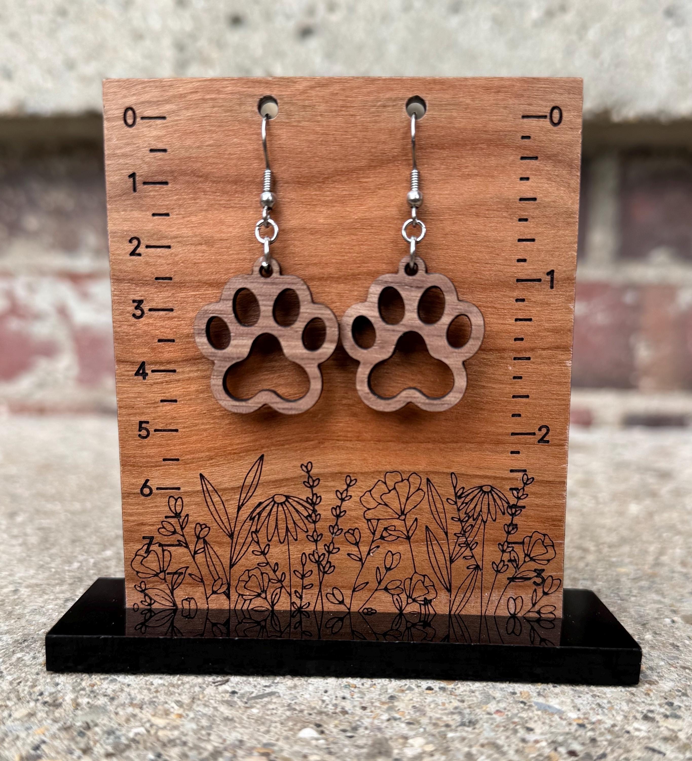 Wooden Paw Print Earrings