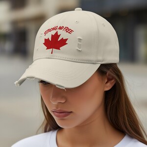 Strong and Free Baseball Cap Canadian Pride Hat Patriotic Maple Leaf Design Comfortable Adjustable Cap Unique Canada Gift
