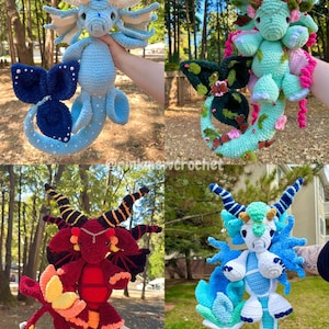 La serie Le Corti Velate: Pacchetto di schemi all'uncinetto per i draghi fatati elementali, schema fantasy, schemi di draghi, draghi amigurumi