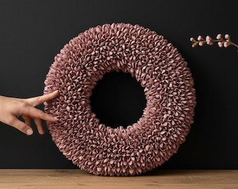 Ghirlanda di frutta Bakuli 40 cm | Rosa vintage | Ghirlanda per porta con retro piatto | Ghirlanda naturale | Decorazione da parete | Decorazione per porta d'ingresso.
