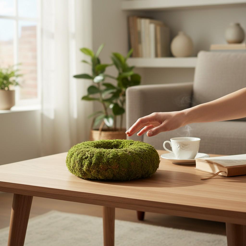 Ghirlanda Di Muschio Naturale: Corona Decorativa Ø 30x7 Cm, Base In Metallo, Per Avvento E Decorazione Casa - 3