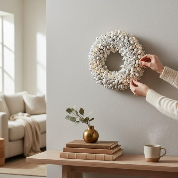 WOVELOT Kunstbloemenkrans - 40,6 cm lentekrans ronde krans voor de voordeur, bruiloft, woondecoratie