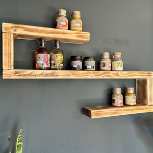 Personalized spice rack wooden shelf vintage flamed - approx. 10 cm deep / width 40 - 80 cm, kitchen shelf 3 shelves / shelves