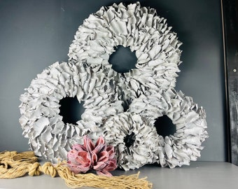 Couronne de porte couronne murale feuilles de palmier 25 cm, 40 cm, 55 cm et 65 cm de diamètre, blanc