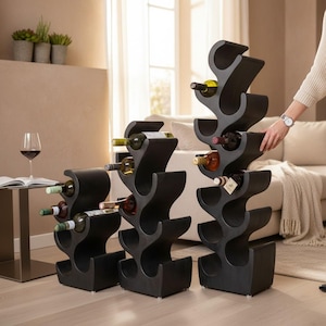 Casier à vin élégant en bois noir : rangement mural ou sur pied pour 6 à 12 bouteilles (hauteur 50 à 100 cm)