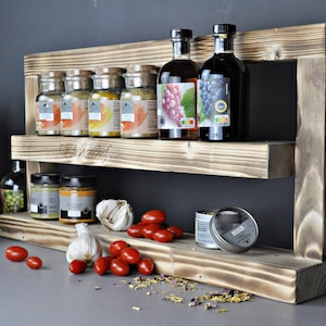 Personalized wooden shelf spice rack flamed - 10 cm deep / 40 - 80 cm wide