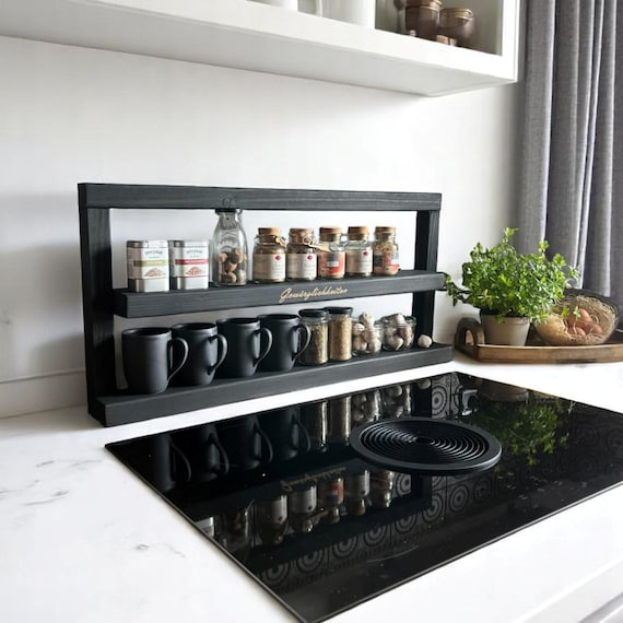 Personalized Spice Rack Wooden Shelf Black 10 Cm Deep 40 80