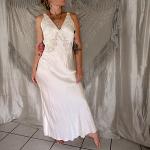 1930s Vintage silk maxi slip dress in egg shell white